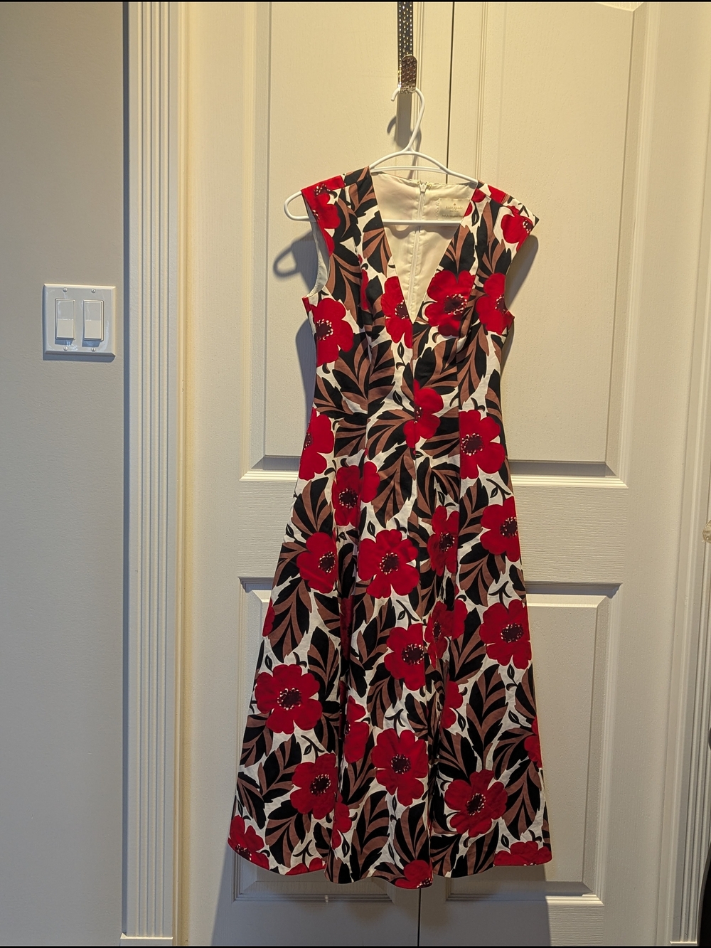 kate spade Red Floral V-Neck Midi Dress with Cream Base